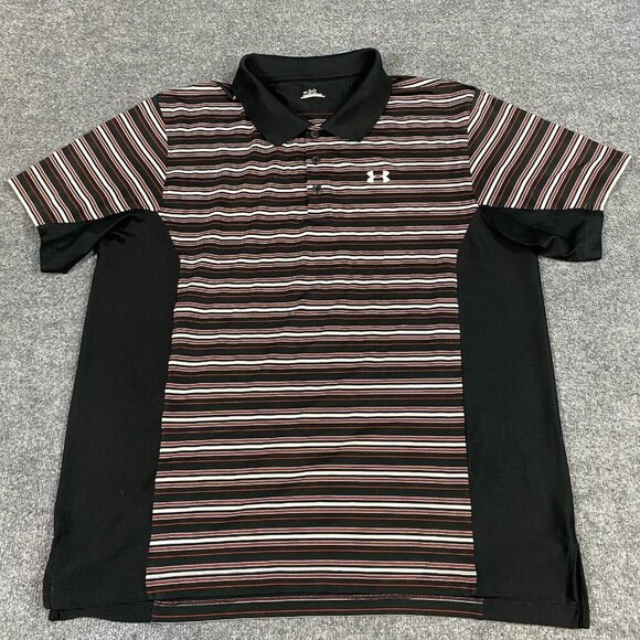 Under Armour Mens Polo Shirt 2XL Black Red Striped  Performance Heather - Picture 1 of 8